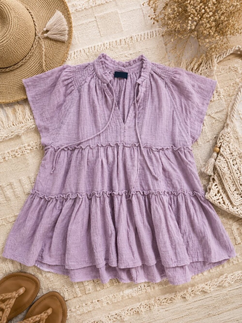 VICI Mauve Ruffle Blouse Size‎ Small | Boho Textured Tunic Top
